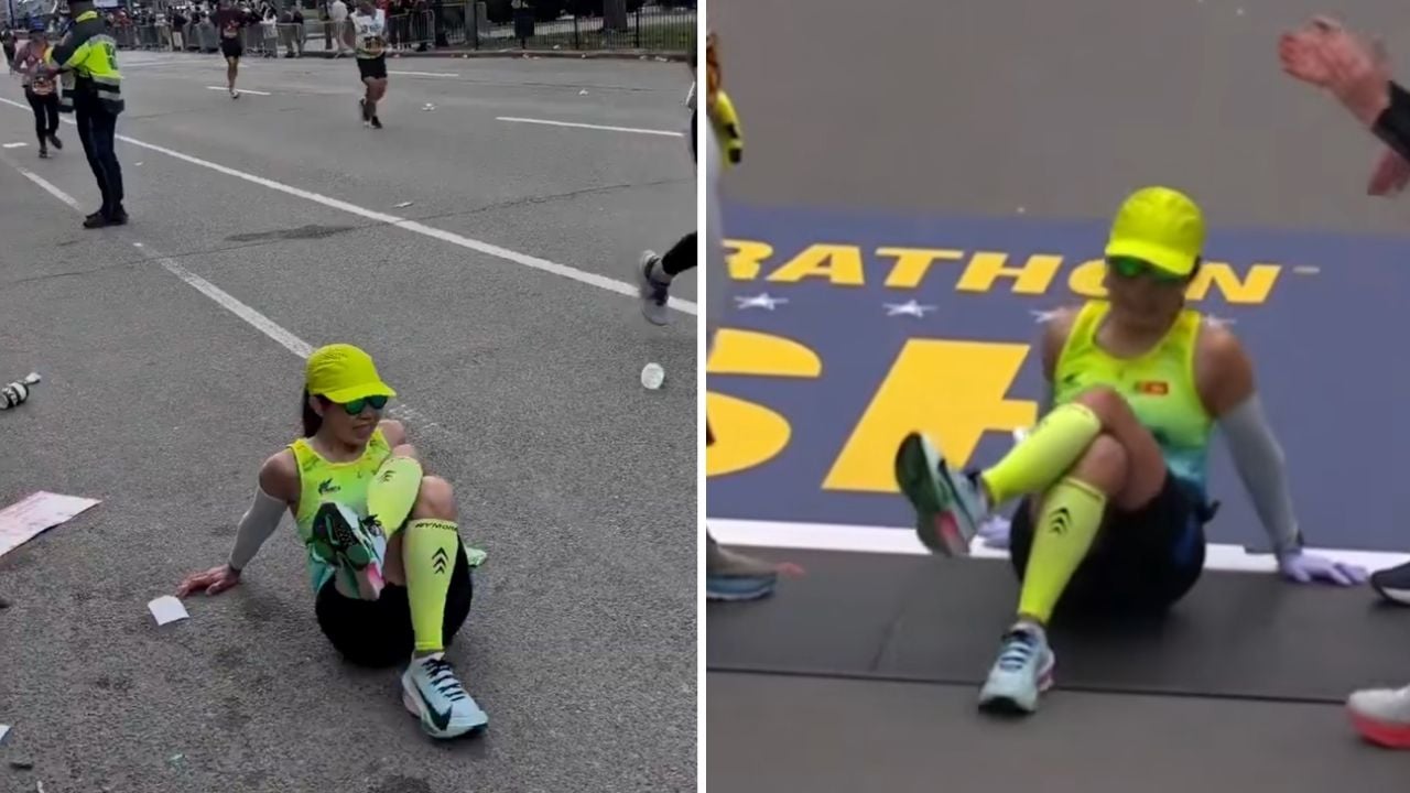 Mujer supera sus límites y llega arrastrándose a la meta del Maratón de Boston