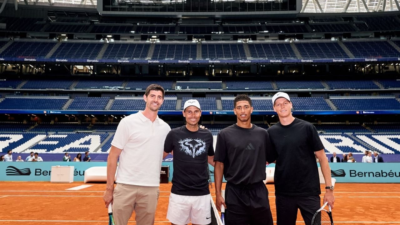 Rafael Nadal y estrellas brillan en la nueva cancha de tenis del Bernabéu