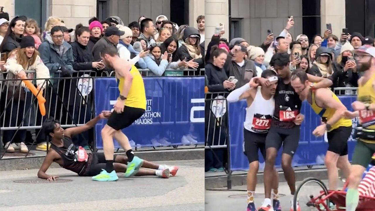 Un hombre se desploma en el Maratón de Boston y recibe ayuda espontánea