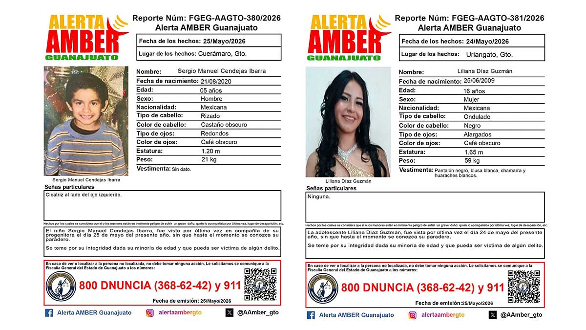 Guanajuato: Activan Alerta Amber por desaparición de Liliana y Sergio