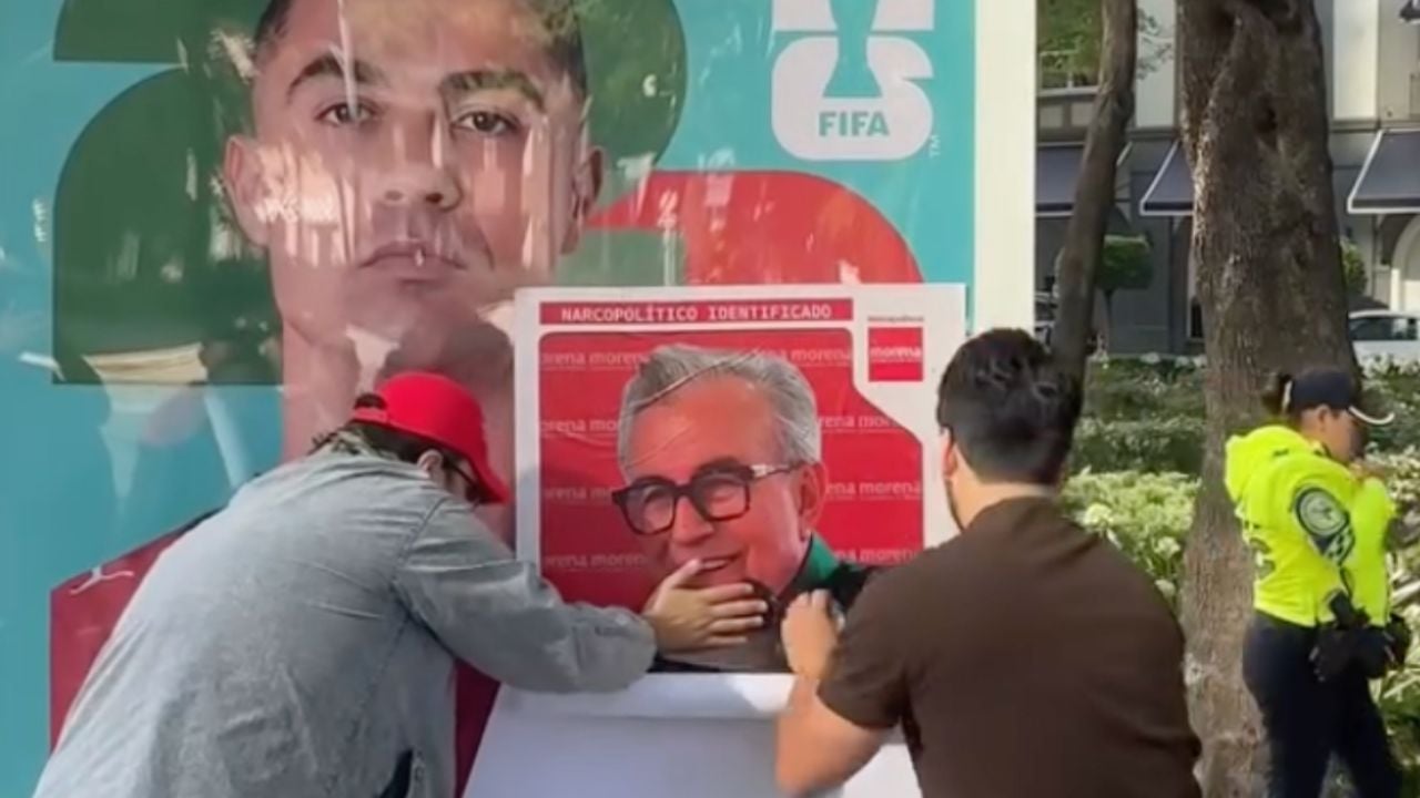 Protestan en Reforma con "estampas" de Rocha Moya e Inzunza durante Mundial