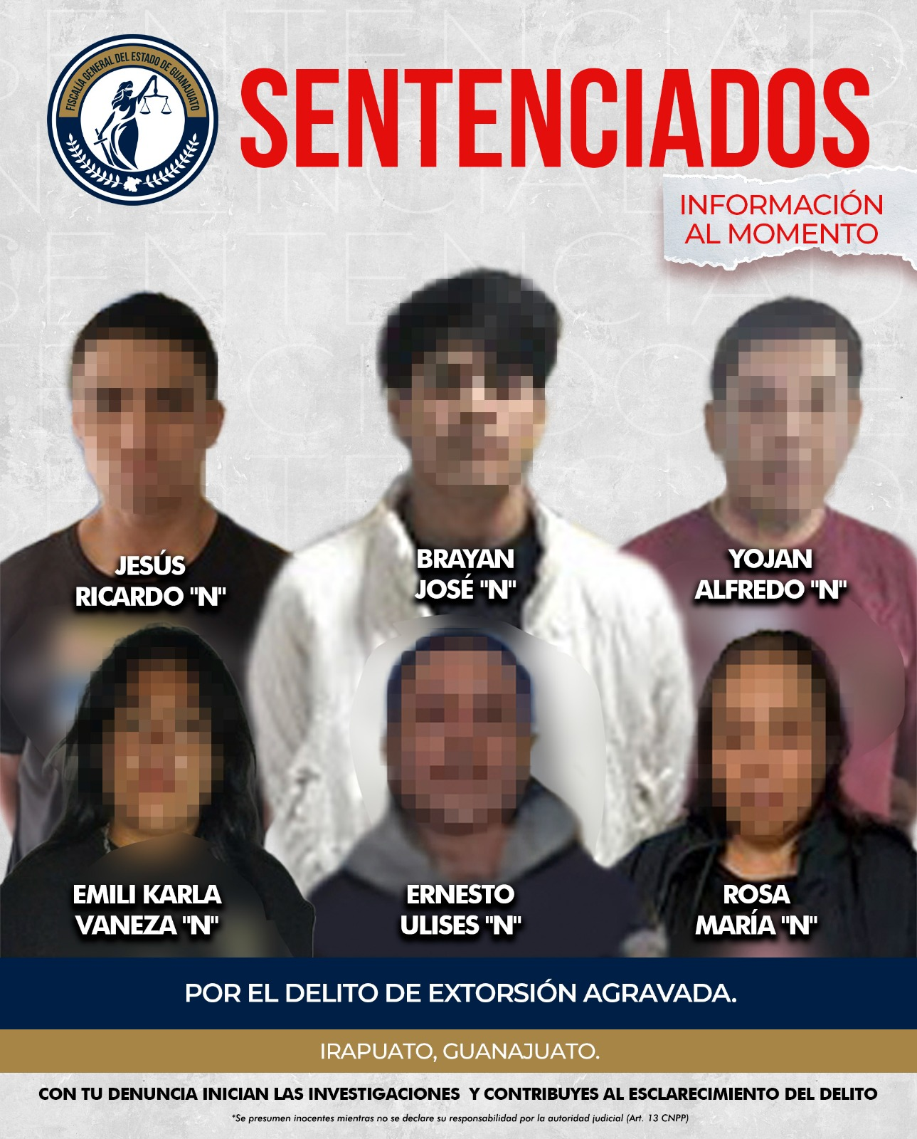 Guanajuato desarticula banda de extorsionadores en Irapuato y sentencia a todos sus miembros