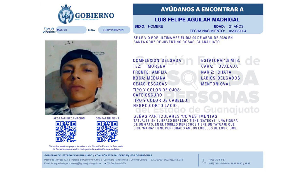 Juventino: Buscan a Luis Felipe Aguilar tras su desaparición