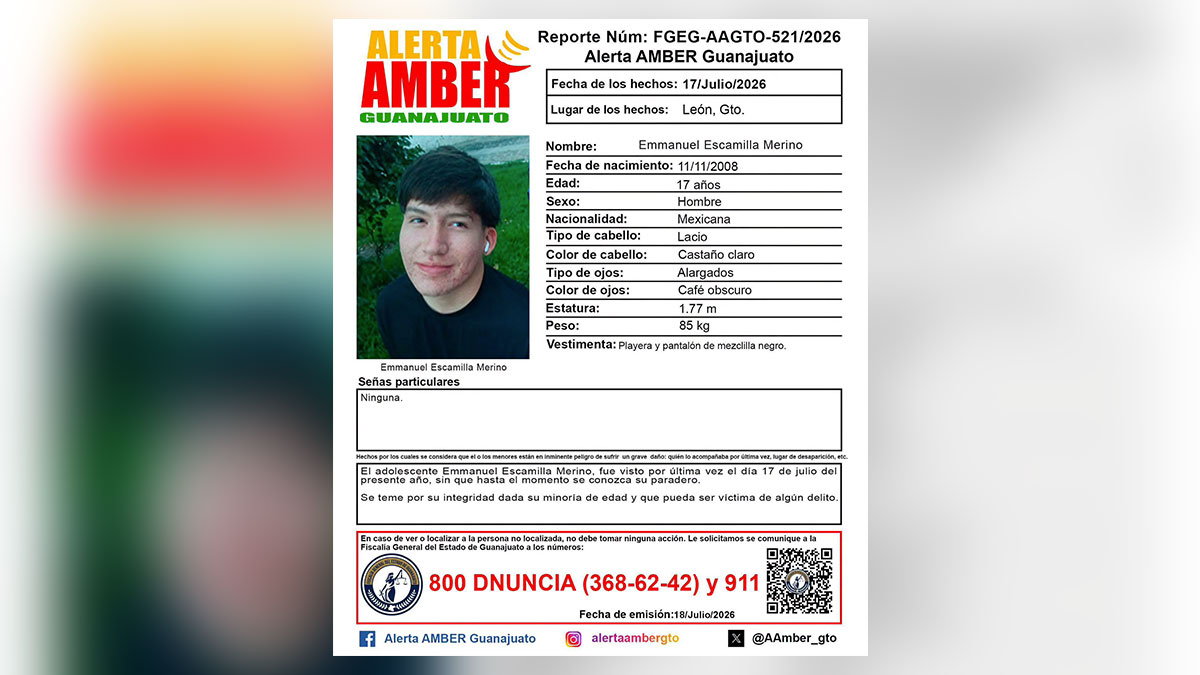 Alerta Amber en León: Buscan a Emmanuel Escamilla Merino