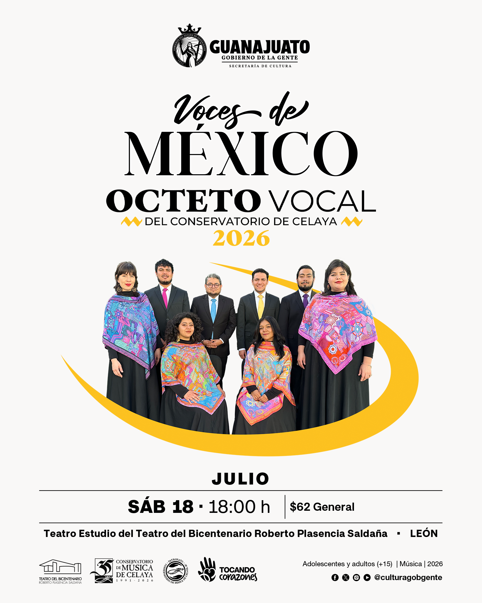 Celaya: Octeto Vocal del Conservatorio rinde homenaje a música mexicana