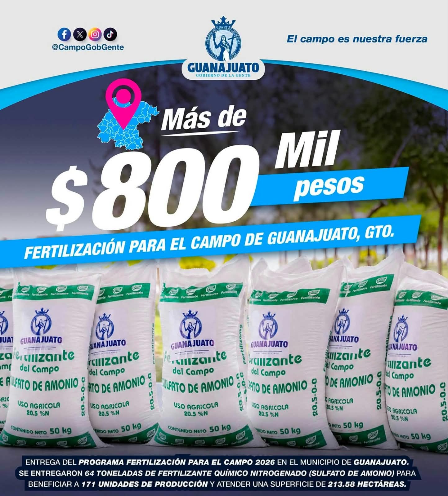 Guanajuato Capital: Entrega de fertilizante impulsa productividad agrícola
