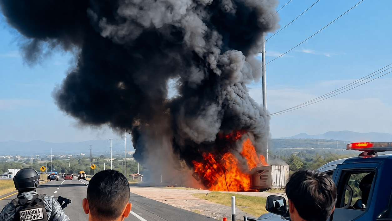 San José de Iturbide: Accidente vehicular causa incendio en carretera