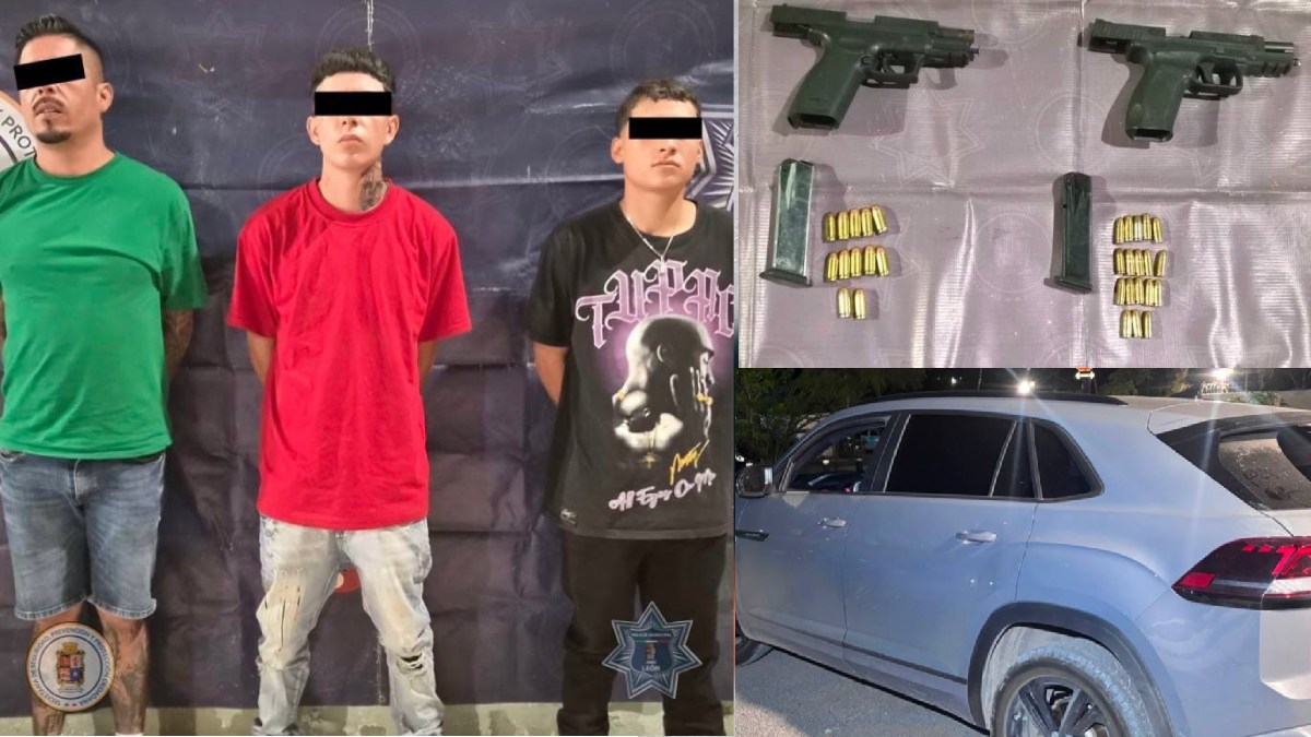 Tres hombres detenidos con armas tras persecución en León, Guanajuato