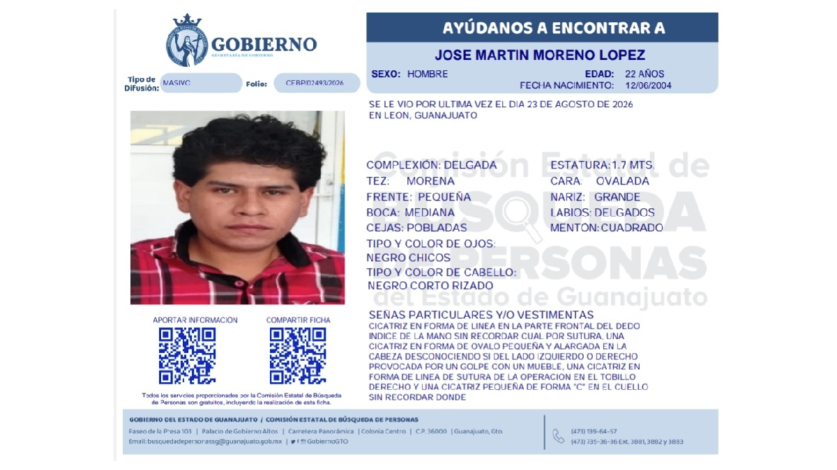 Desaparece joven en León: buscan a Jose Martín Moreno