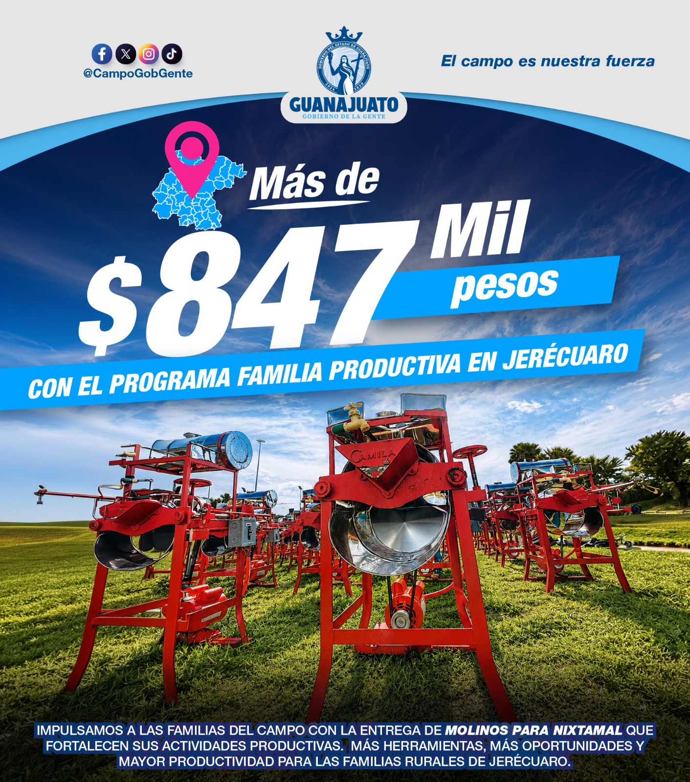 Jerecuaro: Gobierno y Secretaría del Campo apoyan a agricultores con "Familia Productiva"