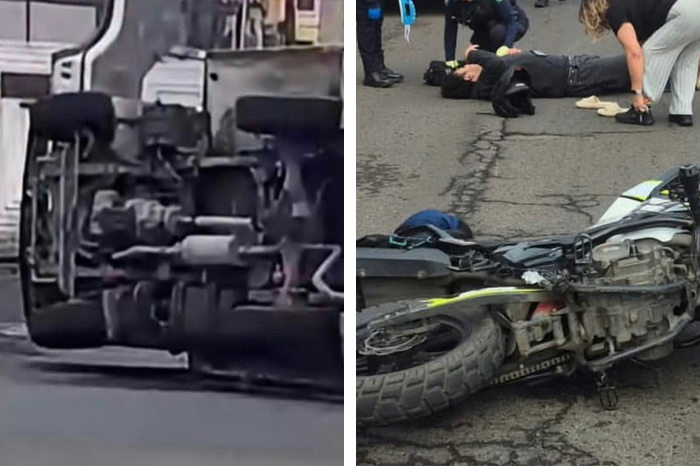 Morelia: Camioneta se vuelca y motociclista atropella a peatón